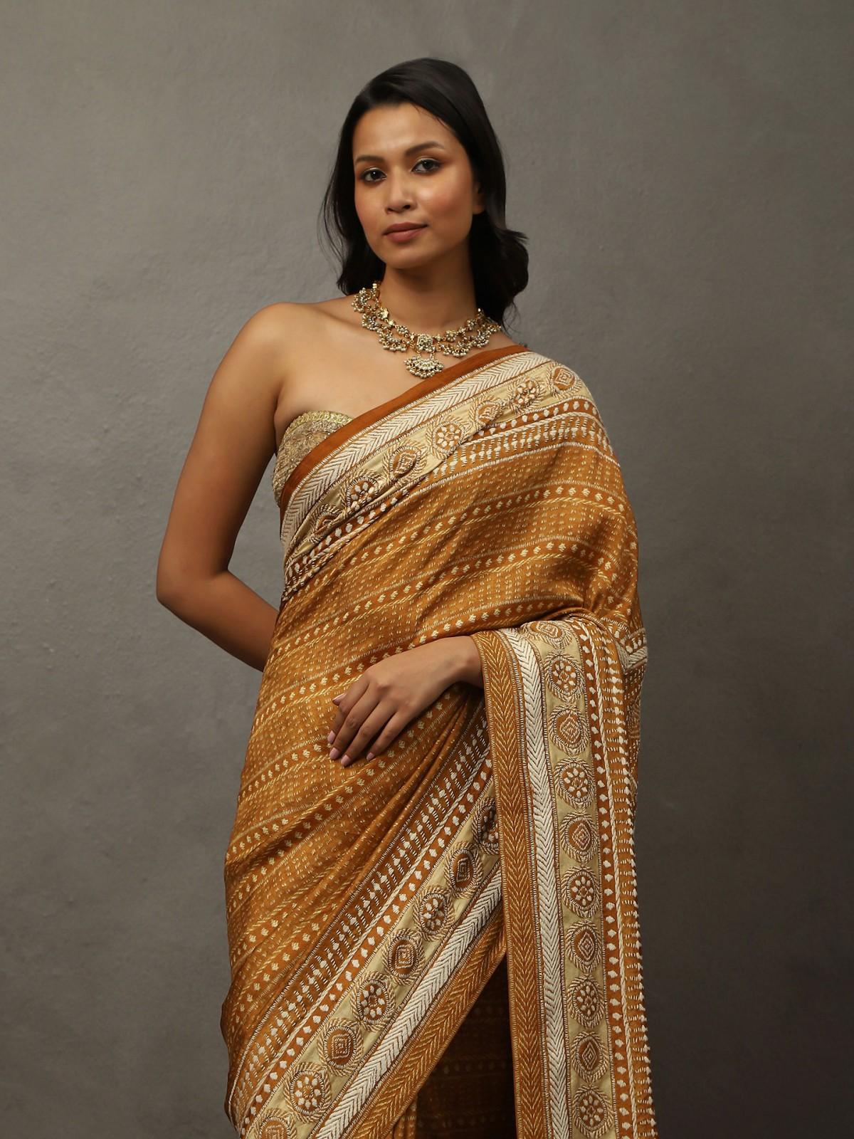 Camel Brown Bhairavi Saree With Unstitched Blouse